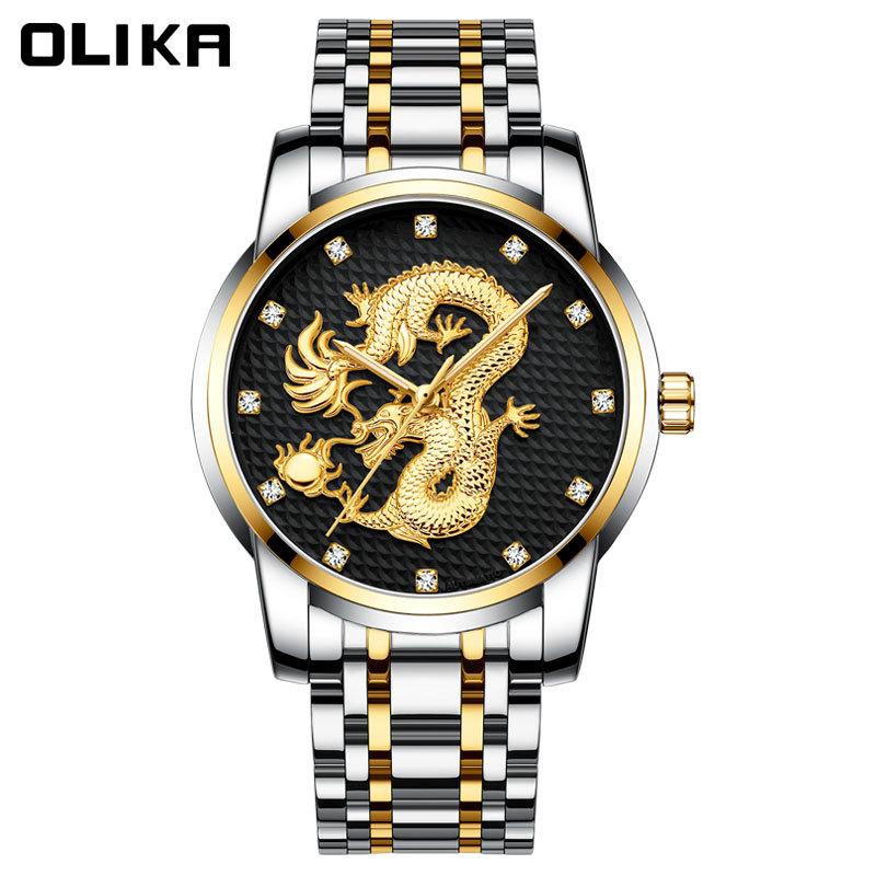 Ny TOP Merke luksus herreklokke med boks nattlysskive Vanntett Dragon herrekvartsklokker