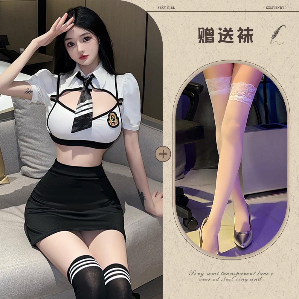 Sexy Stewardess Suit Cosplay Uniform Suit Split Hollow Pure Desire COS Female Live Streaming Host 446