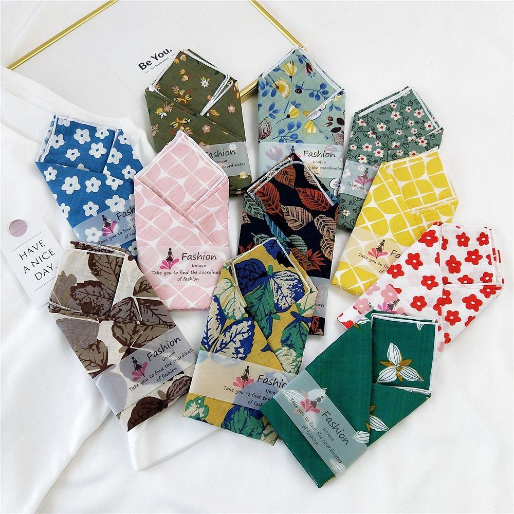 

Head Scarf Cotton Linen Square Scarf Pastoral Style Floral Kerchief Scarf Hair Band Spring Summer Style F