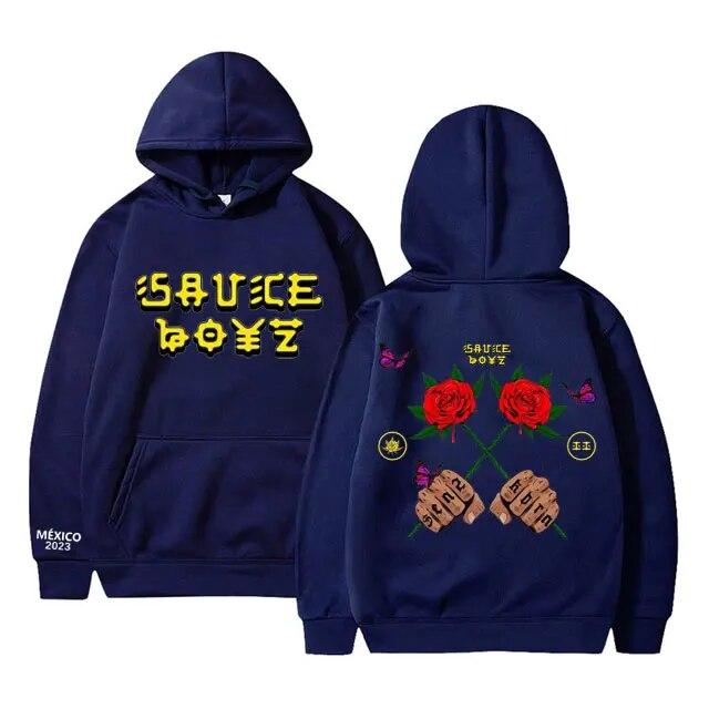 Moletom com capuz estampado de álbum de música Sauce Boyz, rapper americano Eladio Carrion, flor rosa, moletom com capuz unissex, moda feminina, tops grandes