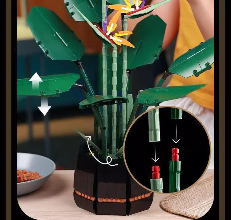 LEGO-Compatible Flower Bouquet & Bird of Paradise Building Blocks: Elegant Living Room Decor and Gift for Men, Women, and Couples