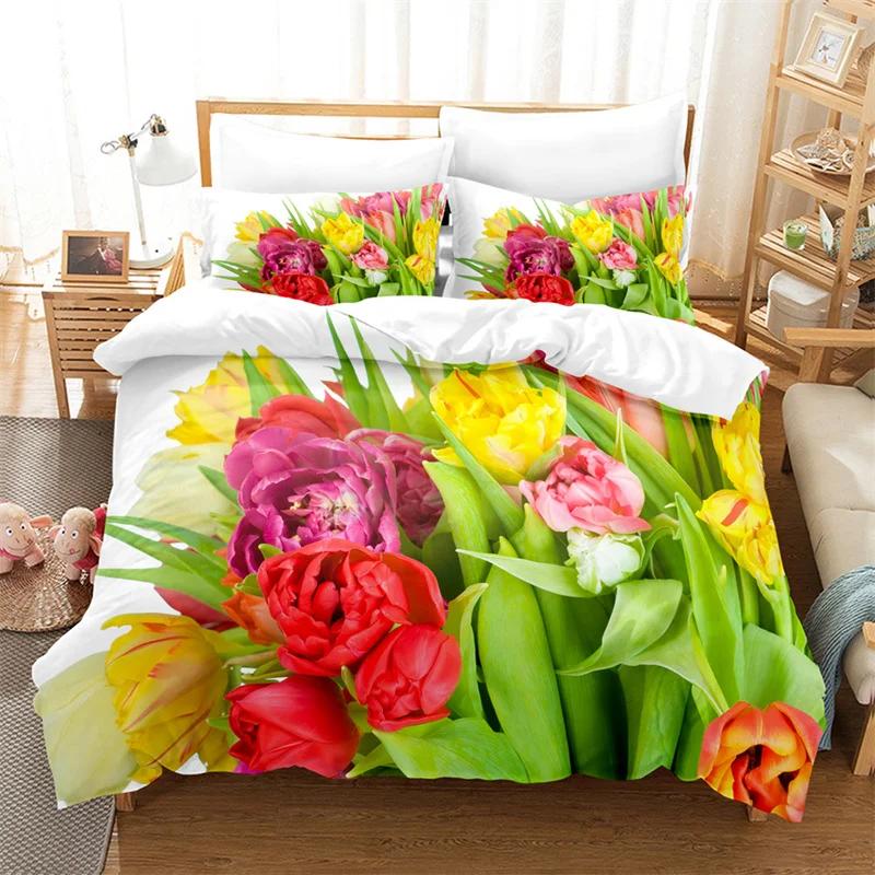 Tulip Quilt Cover 220x240 Duvet Cover Set Double bed 200x200cm 3D Flower King Bedding Sets Twin Size 3PCS 2PCS Single 140x210