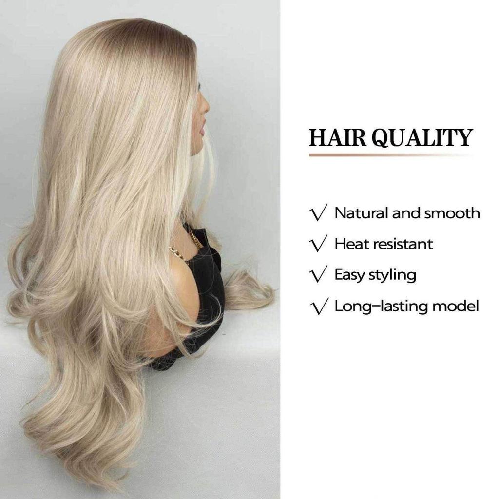 French Style Fashionable and Elegant Long Curly Hair for Women Without Bangs, Split Wig, Gold Gradient, Medium To Long Style, Daily Wig
