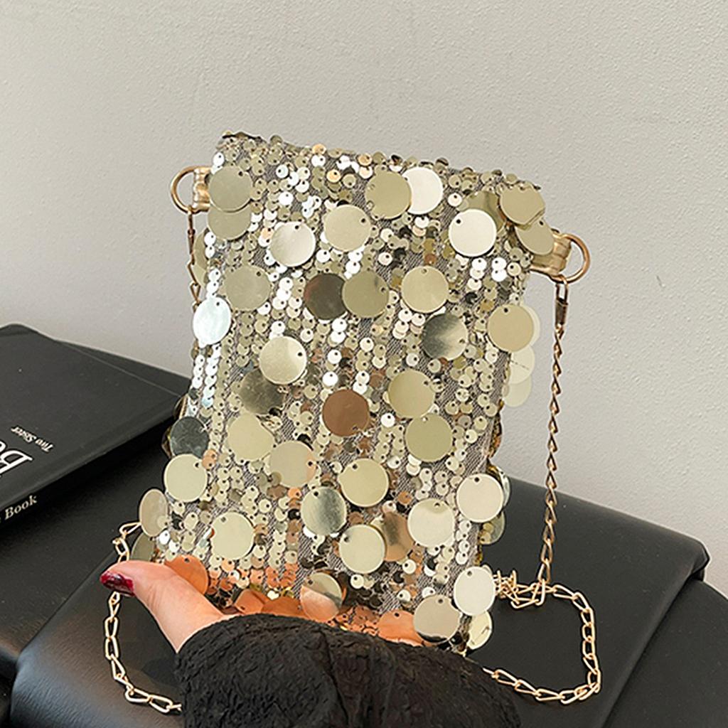 Fashion Trend Sequined Chain Shoulder Bag Small Square Tote Bag Simple Versatile Spice Girl Going Out Casual Messenger Bag Women