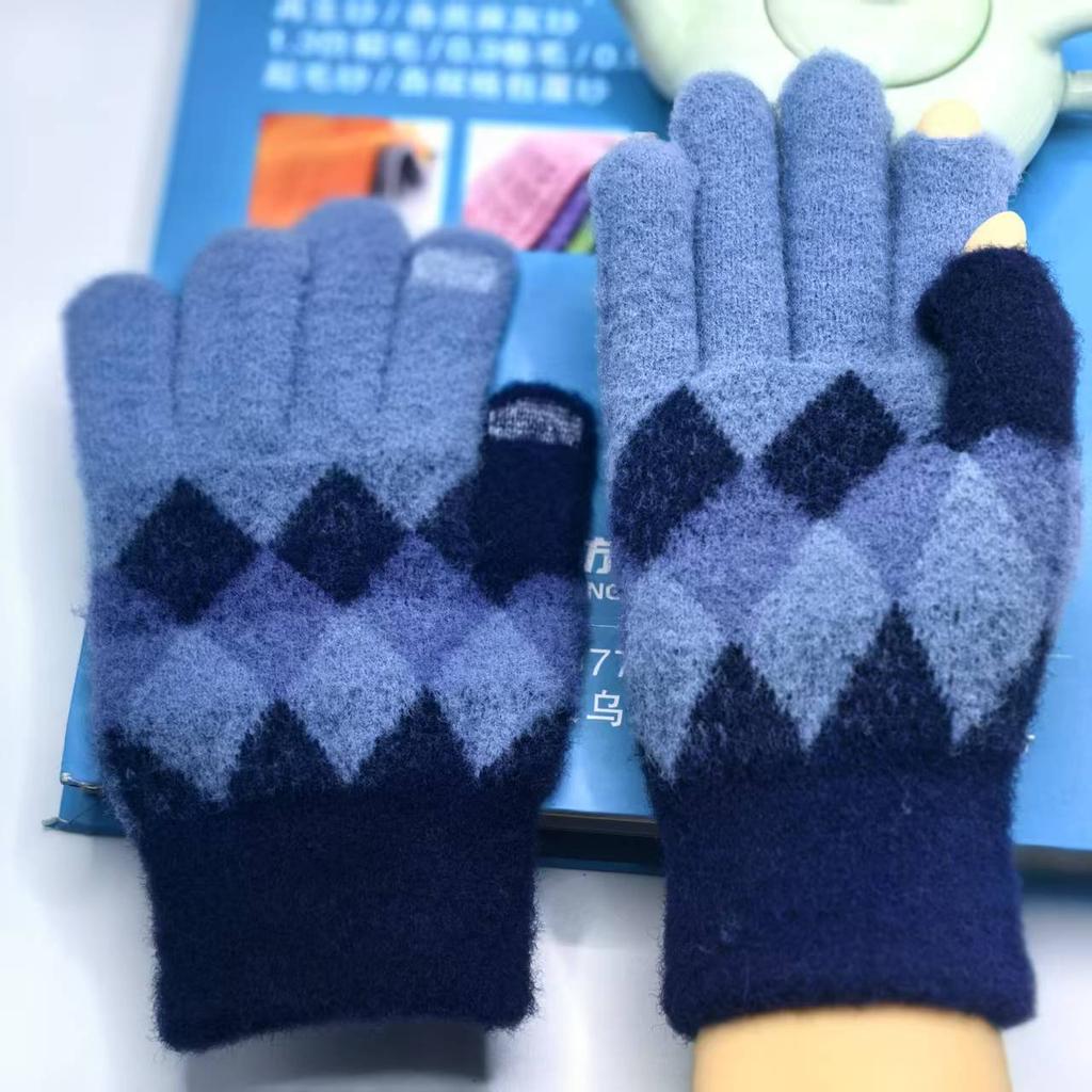 Gloves Warm gloves Fleece thickened gloves Leaky finger knitted middle school student cold-proof plush gloves