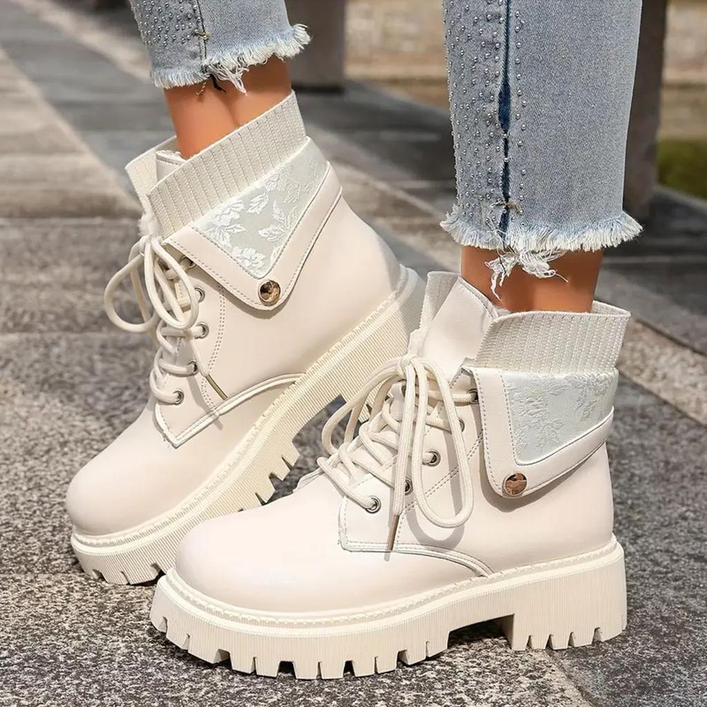 Retro Ankle Boots For Women Winter Large Size Thick Heel Round Toe British Bare Boots For Boots for Women with Heel Comfortable
