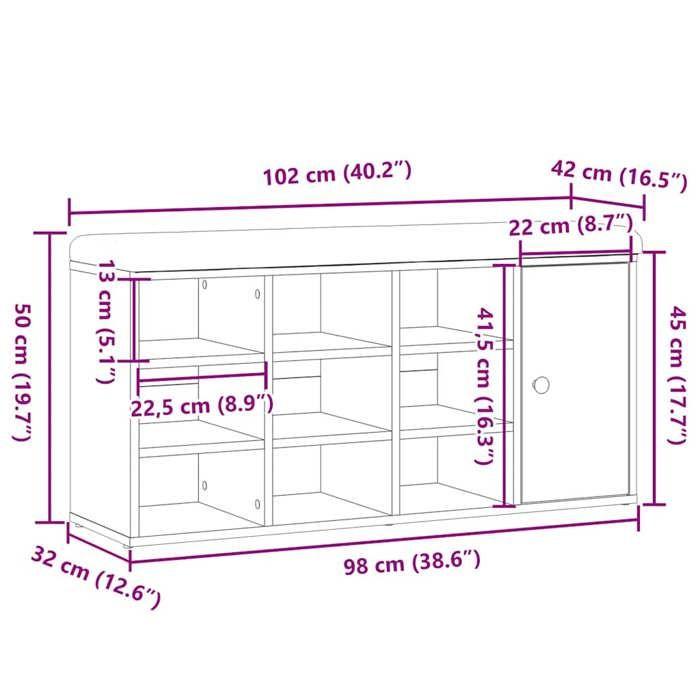 VidaXL Banc à chaussures vieux bois 102x32x50 cm bois d'ingénierie, banc, banc de rangement, siège de couloir 857621