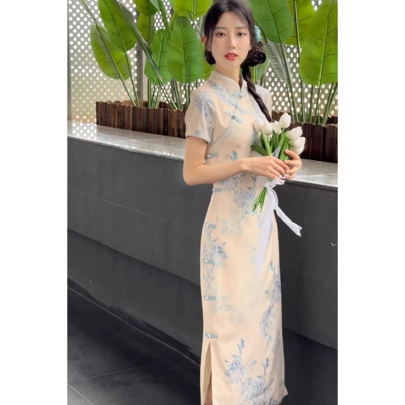 New Chinese daily improved version of cheongsam dress temperament slim fit medium and long dress