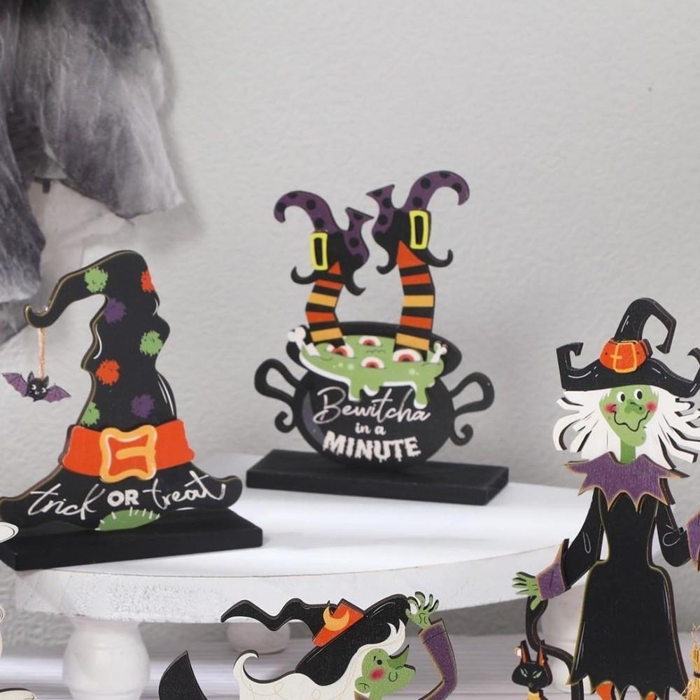 Wooden Halloween Wooden Decor Long-lasting Witch Pumpkin Ghost Bat Ornaments Handicraft Happy Halloween Table Decoration
