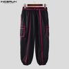 INCERUN Men Elastic Waist Hit Color Belt Casual Thin Harem Pants with Pockets