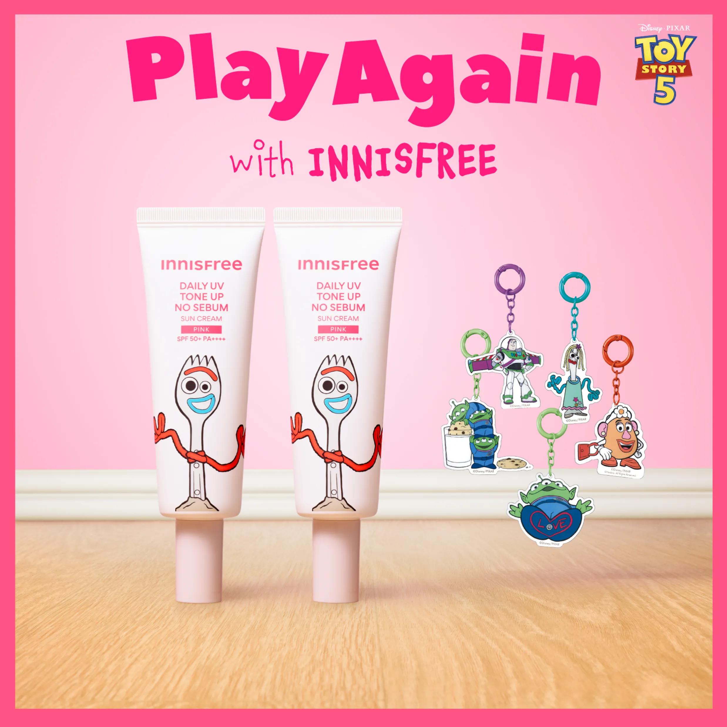 [TOY STORY EDITION] INNISFREE Daily UV Tone Up No Sebum Sun Cream 50ml Pink Double Pack (+Keyring)