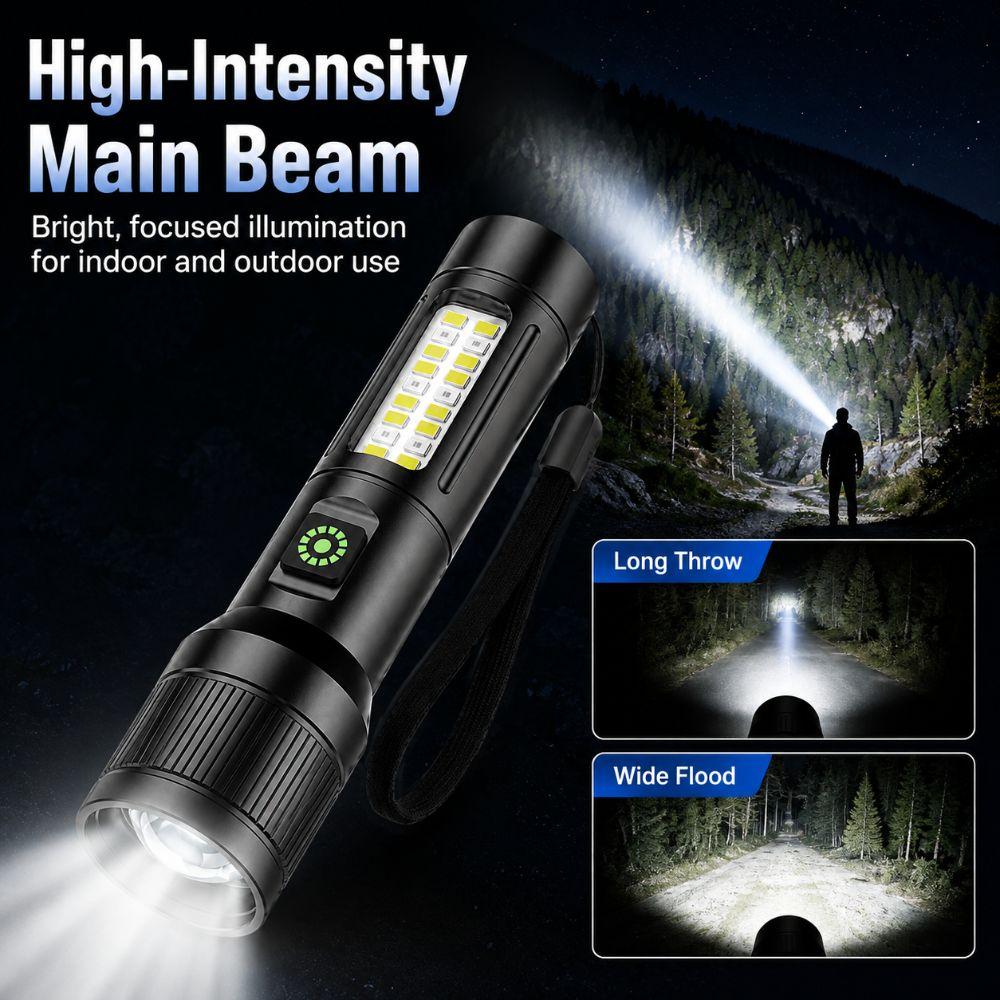 Adjustable Beam COB Side Light Rechargeable Outdoor Flashlight LED Flashlight  Camping Hiking