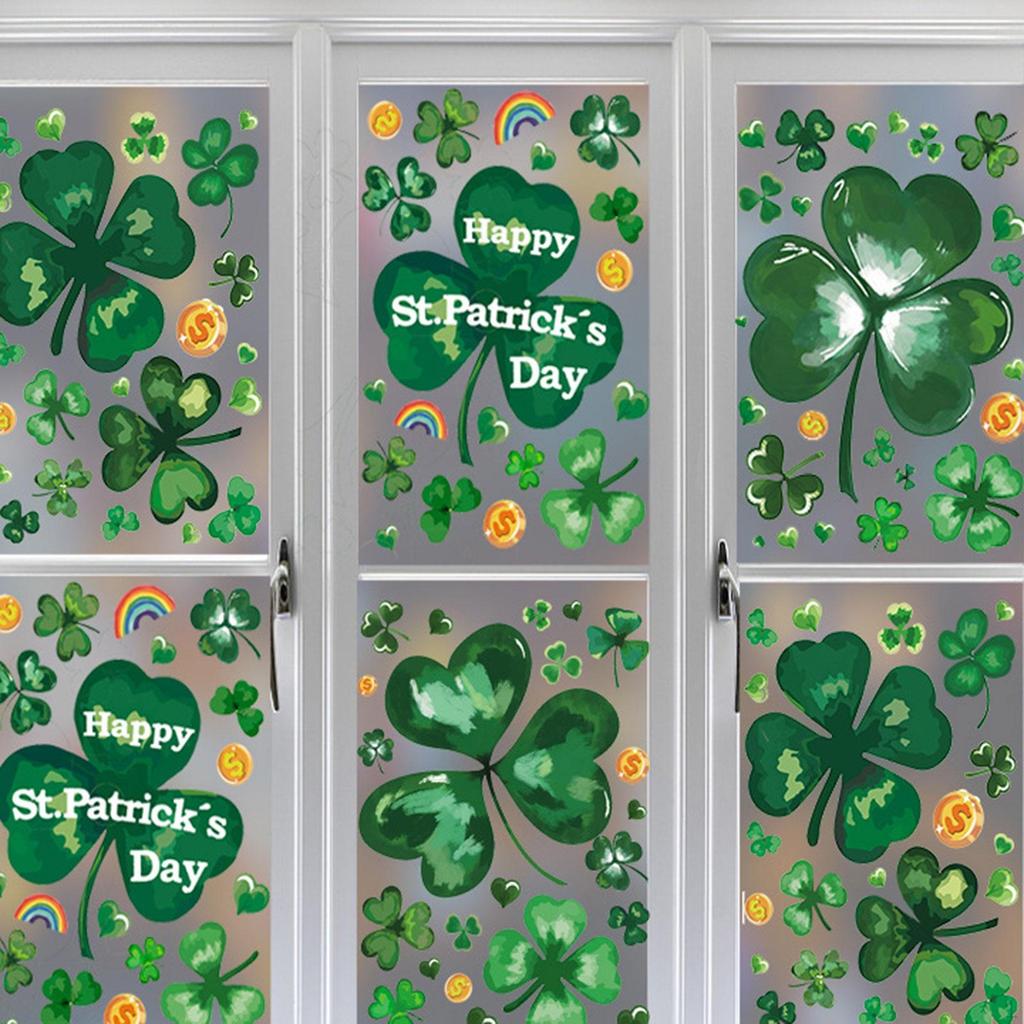 8 Pieces 's Day Window Clings Decals Supplies PVC Removable Ornaments Green for Home Door Bathroom