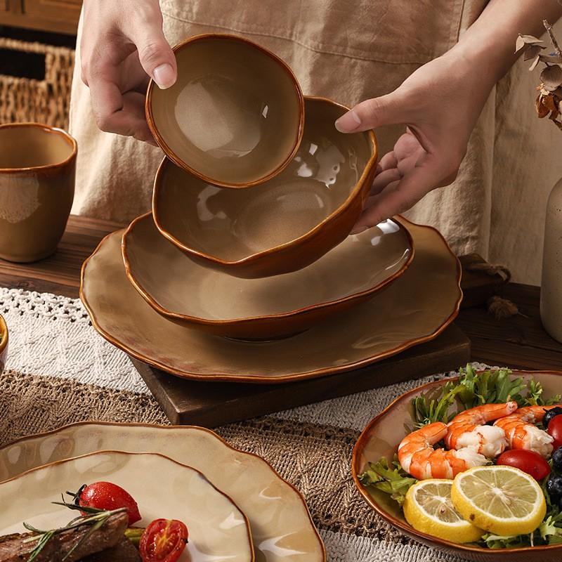 Handcrafted Japanese-Style Ceramic Irregular Shaped Dinnerware Set Rustic Minimalist Serving Plate Bowl Cup Adult Dining