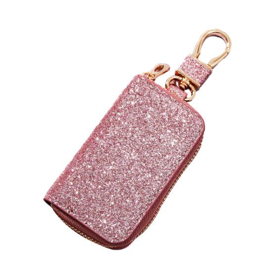 Faux Leather Car Key Case Mini Portable Glitter Men Women Car Key