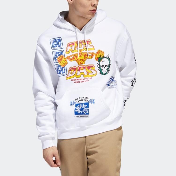 Adidas Originals Trefoil Print Fleece-Lined Hoodie Men Hoodie White EC7321