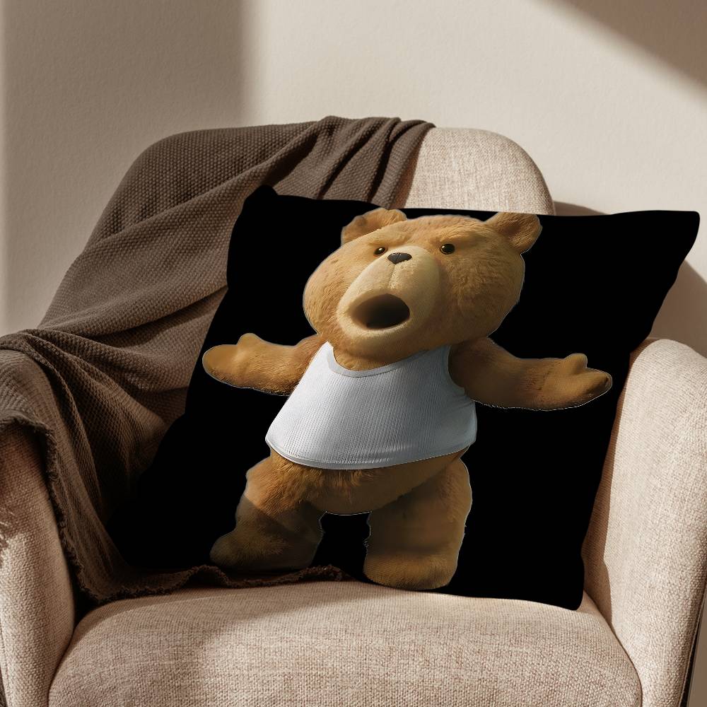 Movie Cute Ted Bear Pillow Case Antidustmite Pillowcase Invisible zipper silky short plush Sofa cushion cover