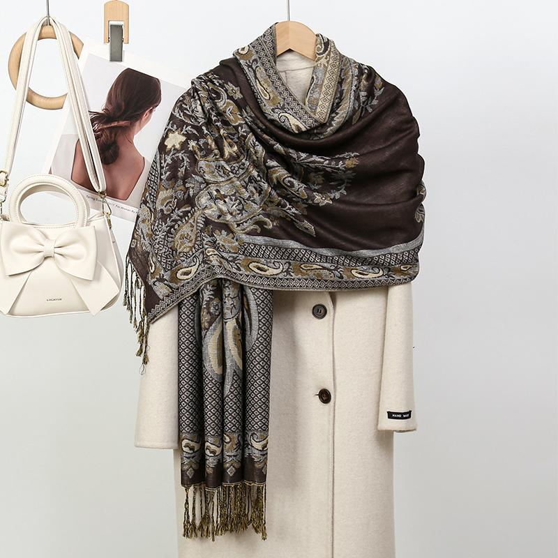 

Paisley Pashmina Shawl Scarf Women Jacquard Cashew Printed Scarves Borders Female Tassel Travel Blanket Wraps Ethnic Shawls