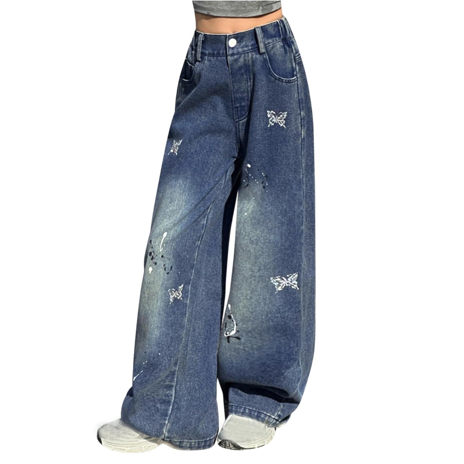 Летние детские брюки для девочек, джинсы, широкие брюки для девочек 160 синий