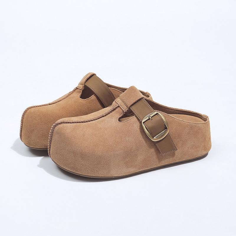 Thick-soled Height Increase for Small People, Inner Height Increase for Toast Boken Shoes, Bag Head and Half Slippers for Women's 2025 Spring and Autu