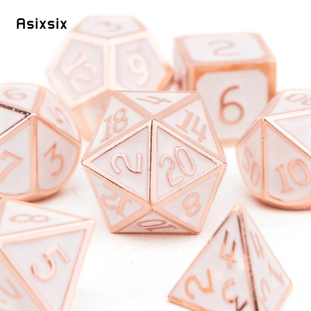 7 sztuk Biało-Różowy Standardowy Metalowy Zestaw Kości Wielościennych Solidny Metal Odpowiedni do Gier Fabularnych RPG Gry Planszowe Gry Karciane