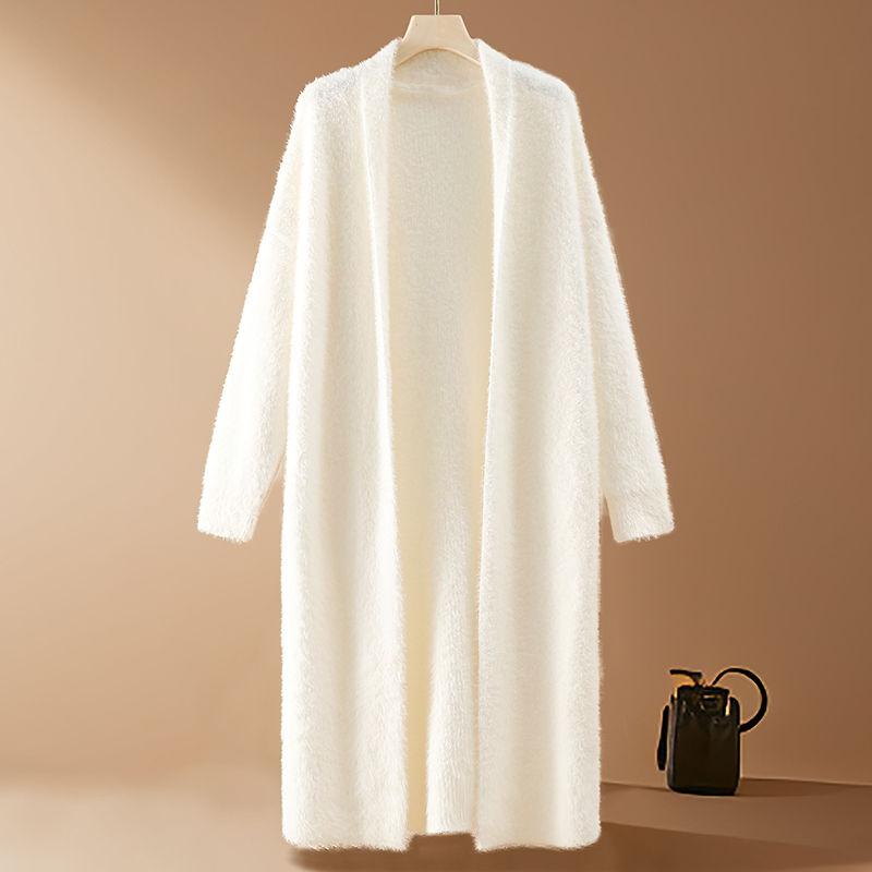 High-end Women's Mink Fleece Knitted Cardigan Autumn WinterThick Warm Plush Knitted Long Coat