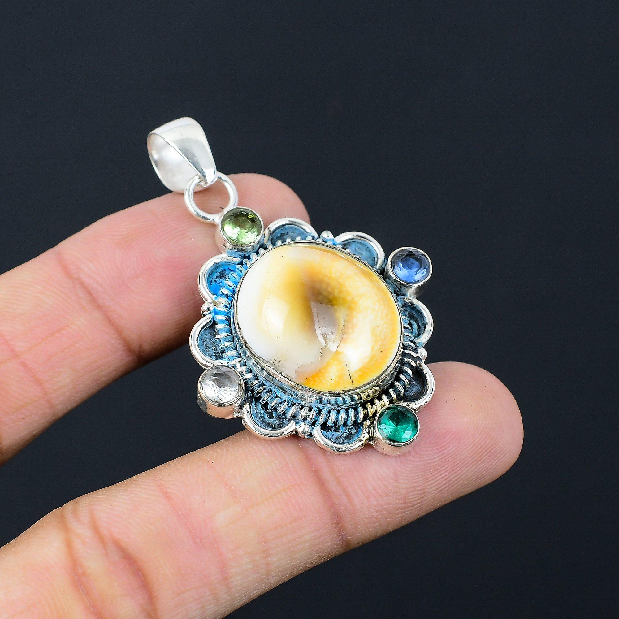 Daughters Day Sale Sterling Silver Shiva Eye Stone Peridot Boho Pendant Jewelry