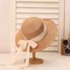 Internet Celebrity Super Fairy Bow Straw Hat Women Summer Weaving Flat Top Vacation Beach Sunshade Sun Hat