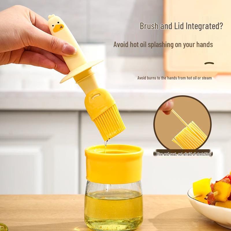 Silikonová olejová láhev se štětcem pro vaření při vysokých teplotách: Potravinářský, žáruvzdorný integrovaný štětec na palačinky, grilování a pečení.