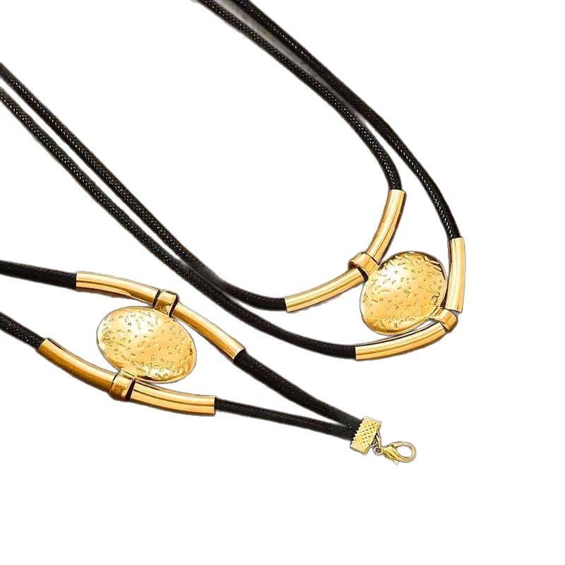 2025 European and American fashion creative design sense retro trend double-layer metal tube necklace bracelet set