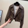 Short Leather Jacket Women's Spring and Autumn Fashion Thin Leather Temperament Lapel PU Leather Thin All-match Jacket
