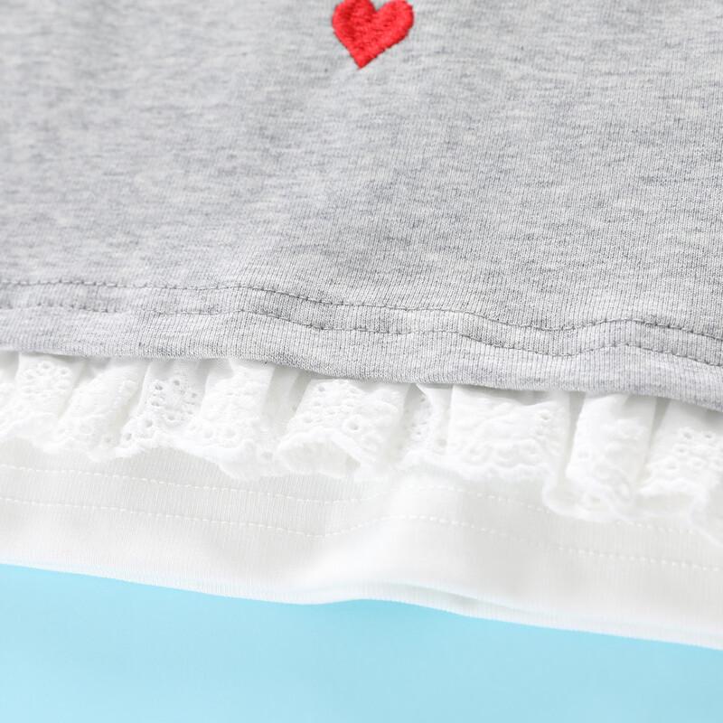 Mengtejiao Girls' Heart Embroidered Short Sleeve T-Shirt