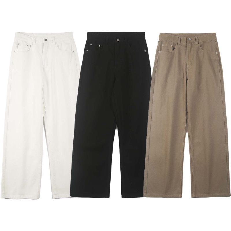 LKTM Men's Versatile Wide-Leg Solid Color Jeans - High-End, Relaxed Fit Casual Pants