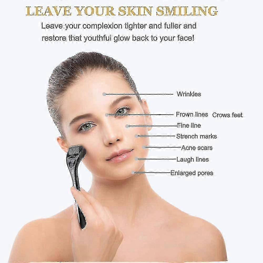 Derma Roller 0.75mm, 540 Titanium Microneedle Roller For Face Facial Wrinkles Hair Loss Stretch Marks Hair Less