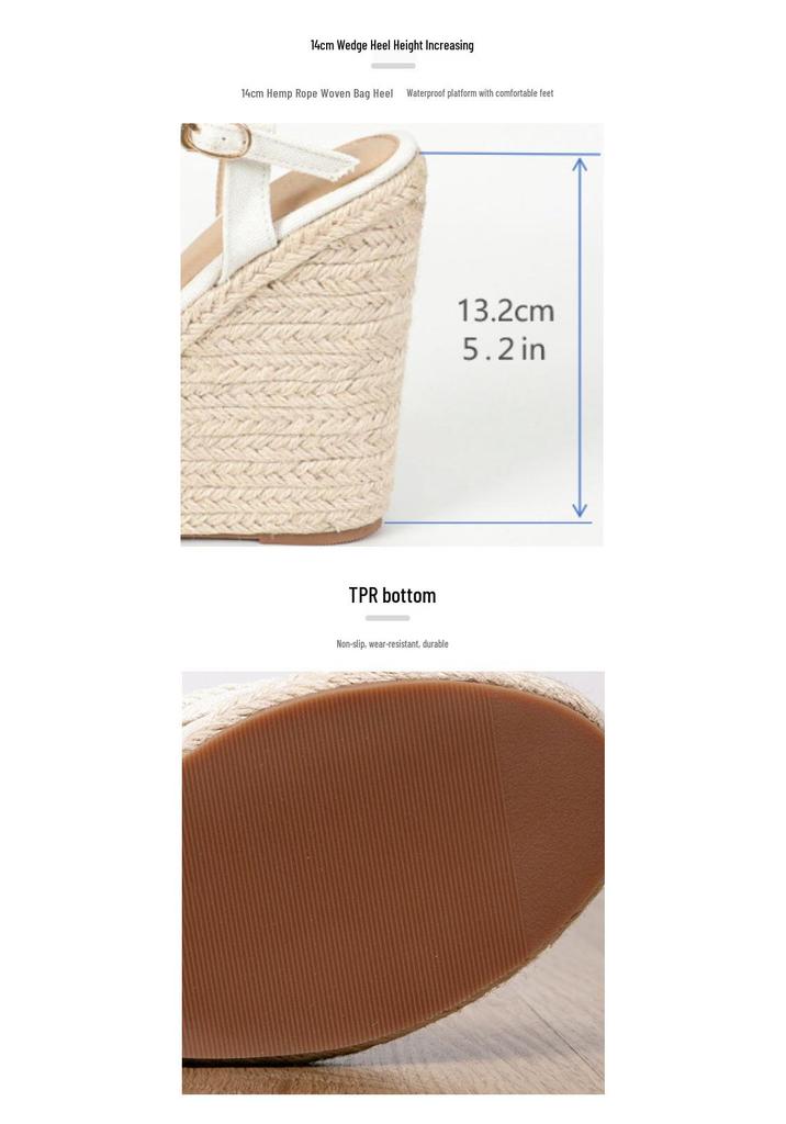 Bohemian Hemp Rope High Heel Wedge Sandals - Cross Strap, Plus Size, Summer Resort Style