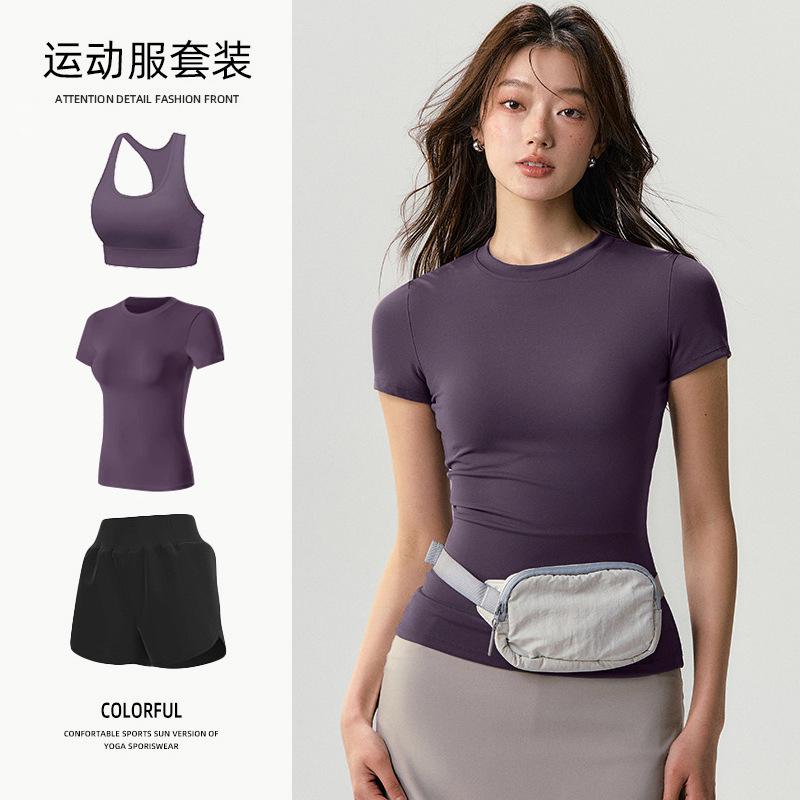 Basic yoga t-shirt women's waist versatile fitness short-sleeved running quick-drying yoga clothes tight top