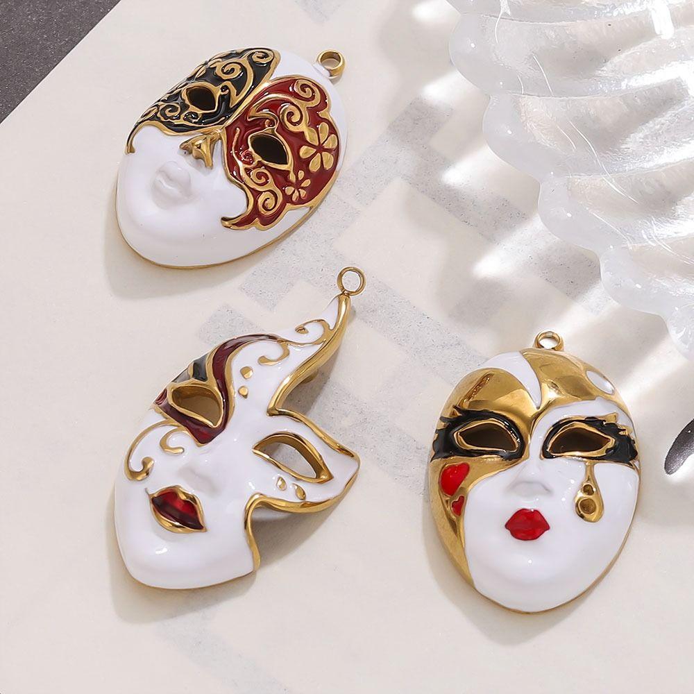 Chinese Peking Opera Mask Pendant Water Drop Evil Eye DIY Charms 3 Styles Stainless Steel Necklace Making Connector