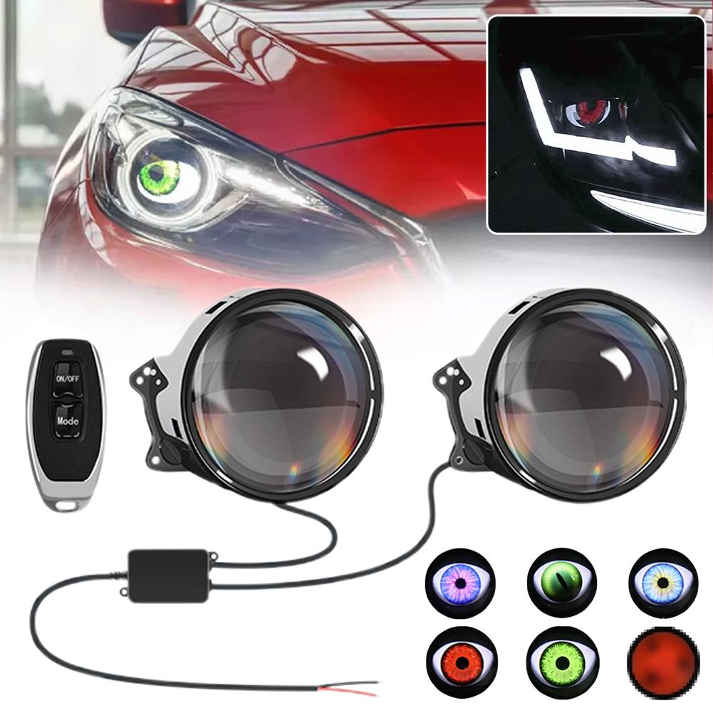 Trendige Dynamische LED-Autoscheinwerfer Teufelsauge LED-Licht Modifizierte Dekoration Kontrollauge Fernbedienung Adlerlicht Zubehör Montage A8D1