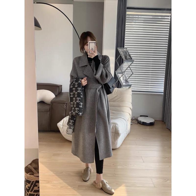 Cappotto in cashmere double face da donna, lungo, autunno e inverno, popolare nuovo cappotto in lana stile Hepburn