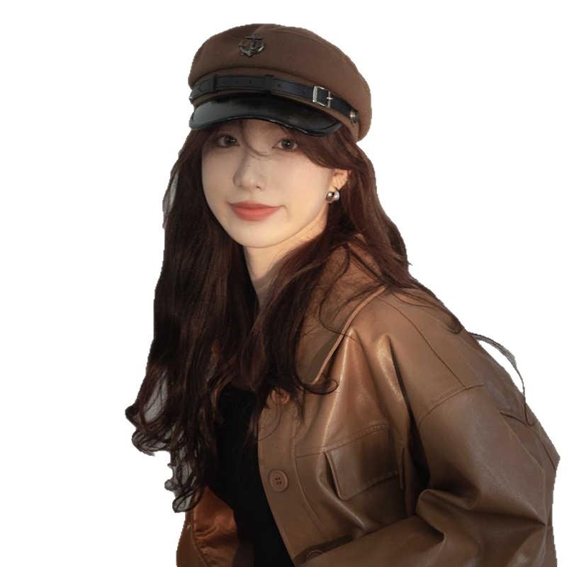 Japanese Retro Anchor Tag Punk Navy Hat Autumn and Winter New Windproof Versatile Hat Women British Style Beret Trend