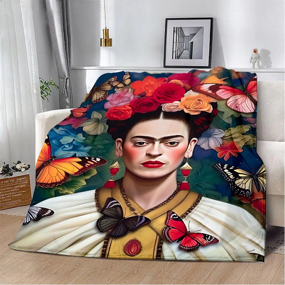 Cartoon F-Frida Printed Blanket Picnic Blankets Warm Blanket Soft and Comfortable Blanket Home Travel Birthday Gift