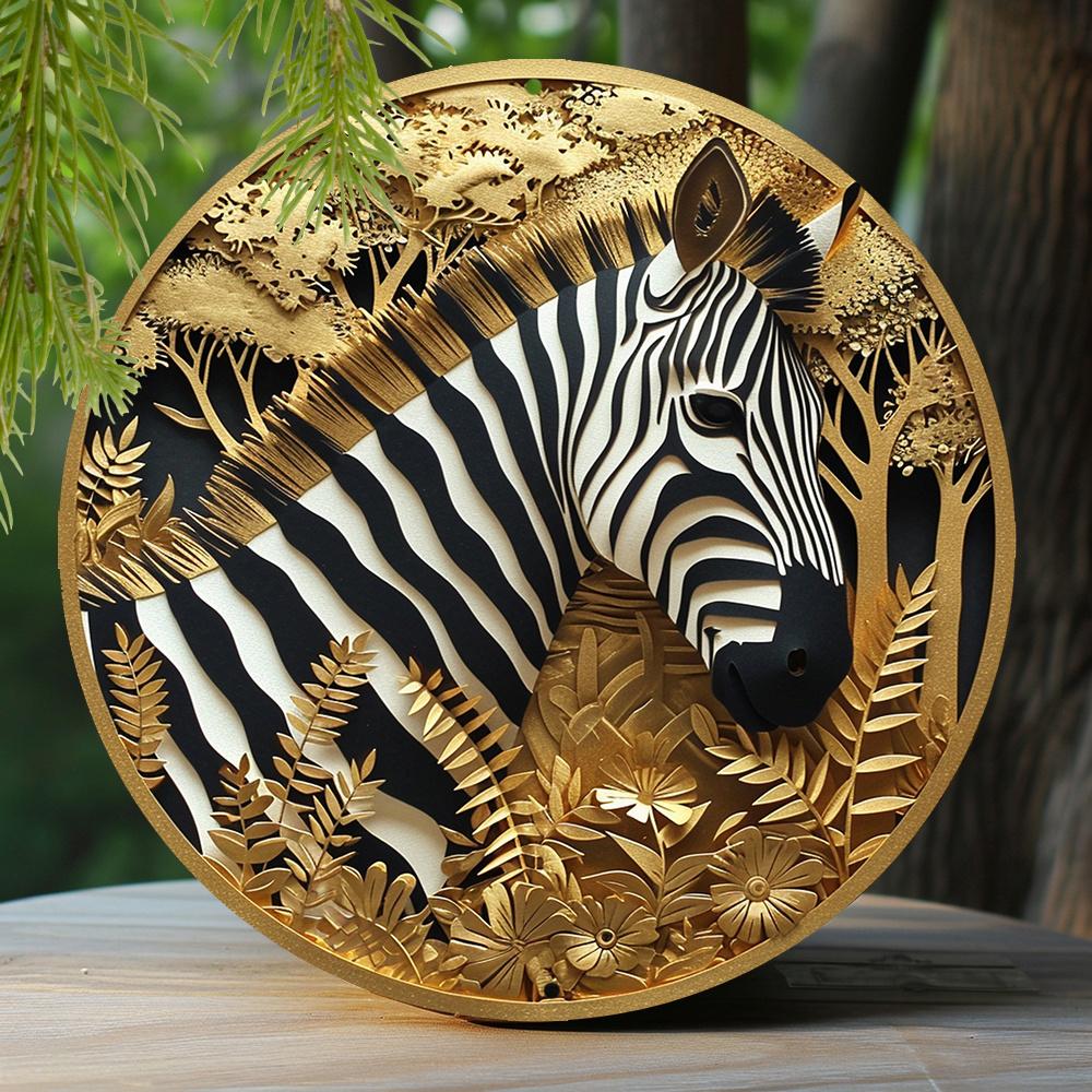 

2d flat 20*20cm Round Wooden Sign, Creative Zebra Pattern Wooden Decor, Home, Wall Decoration 20*20cm