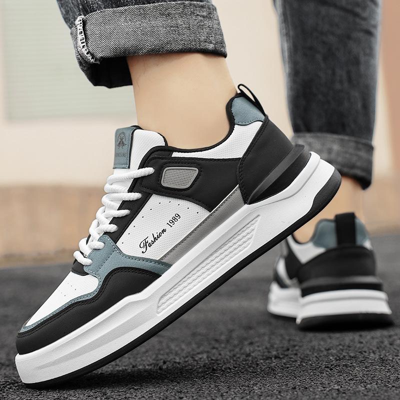 

2025 new summer trendy brand men s shoes casual board shoes versatile leather surface youth height-increasing platform sports skateboard shoes 44 чорний