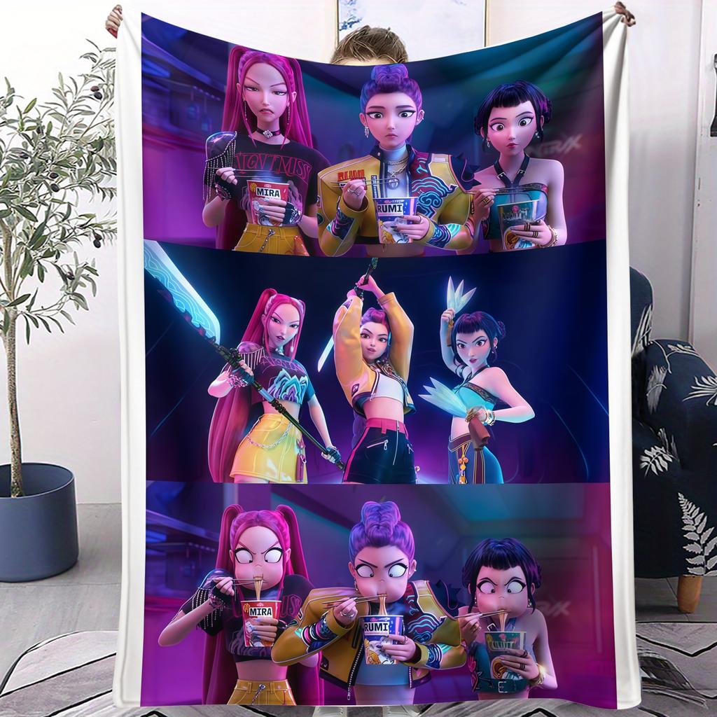 K-Pop Demon Hunters Koc Huntrix Girl Team Koc Flanelowy Prezent dla Fana Odpowiedni do Domu Wypoczynku Kempingu Wielofunkcyjny Koc