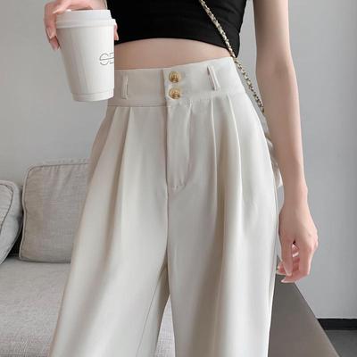 Pantalon d'été pour femmes 2025 taille haute blanc drapé amincissant large jambe longueur plancher