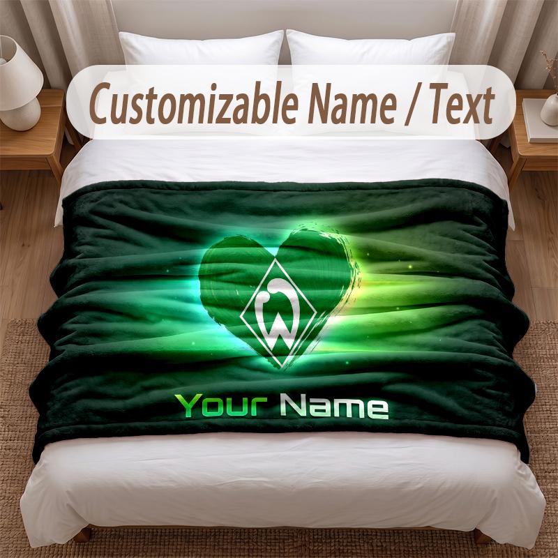 Werder Bremen FC Printed Flannel Blanket Custom Name Text Soft Warm Throw For Bedroom Holiday Gift