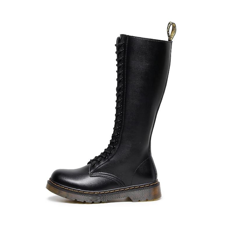 Lochstiefel Damen Oberleder echtes Rindsleder Martin Stiefel Muffin dicke Sohle Kurzstiefel Runde Spitze Trend