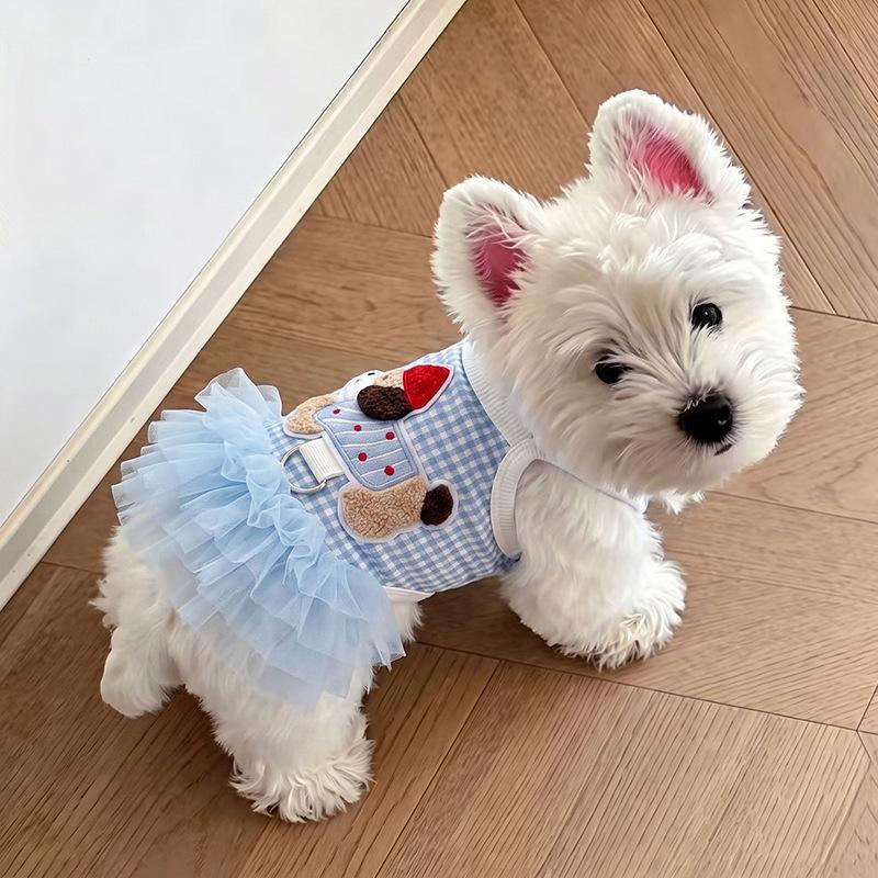 Pet princess dress suspender dress spring and autumn than bear teddy cat puff dress small dog dog clothes