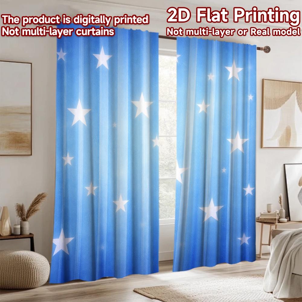 2D Flat Printing 2pcs Curtain Curtains Starry Blue Stripes Digital Printed Polyester Drapes All Season Party & Holiday Decor