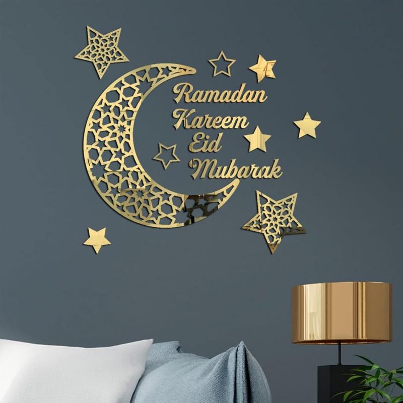 Eid Mubarak Gold Acrylic Wall Sticker Ramadan Kareem Large Mirror Wall Decal